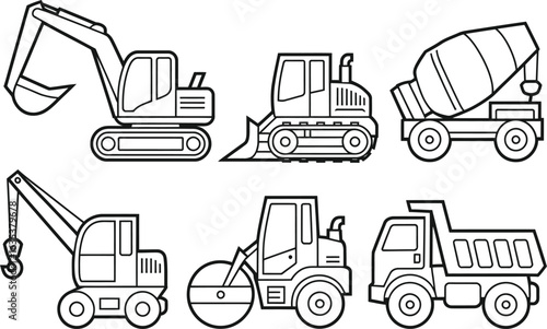 Scissor Skills Construction Vehicle Icons with Dashed Cutout Lines
