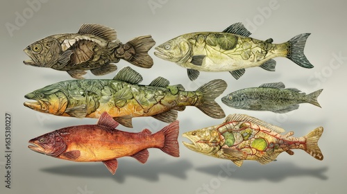 Aquatic Life: Intricate Fish Anatomy Art