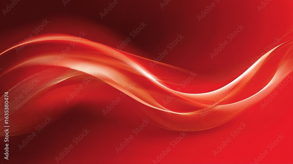Naklejka premium Abstract red background with flowing, light orange/gold curves
