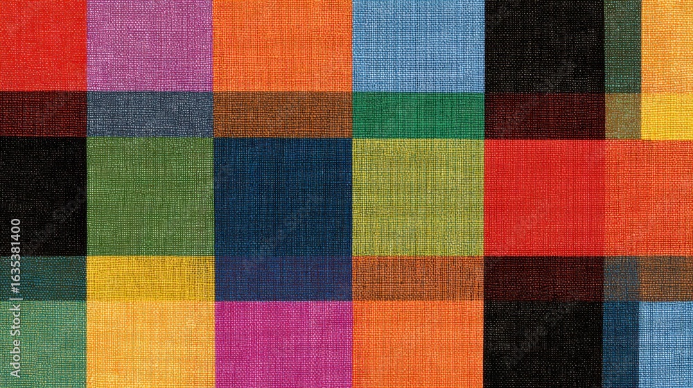 Fototapeta premium Abstract Colorful Textile Pattern with Geometric Blocks Creating a Vibrant and Engaging Visual Experience for Design and Art Projects