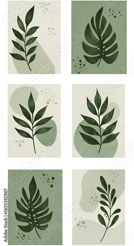 Botanical Leaf Collection Watercolor Illustration On Neutral Background