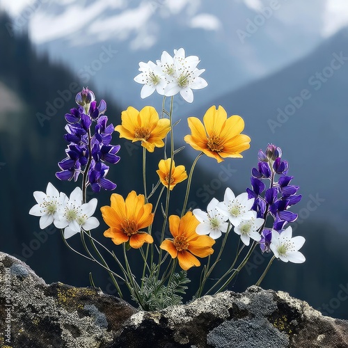 Vibrant Alpine Wildflowers on Rocky Mountain Slope
