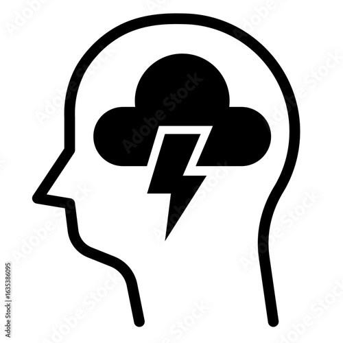 Human Head with Cloud and Lightning Bolt