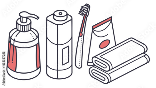 Hand Soap, Toothbrush, Towels, Shower Gel, Cleanliness Concept