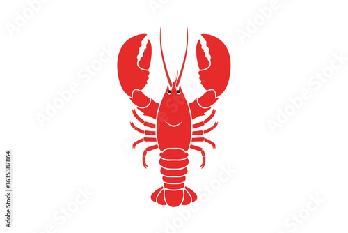 Simple vector lobster with claws raised, red flat color, isolated on white.eps