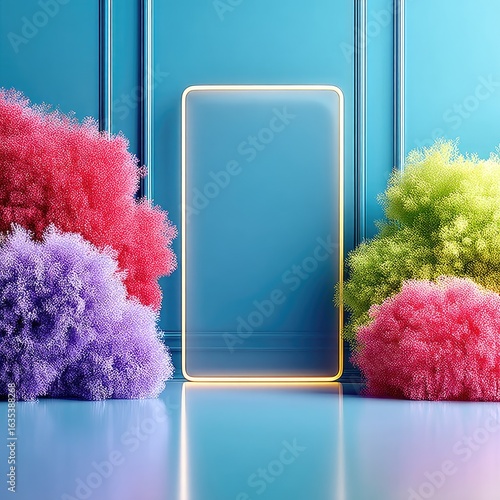 Vibrant Colorful Abstract Background with Glowing Frame