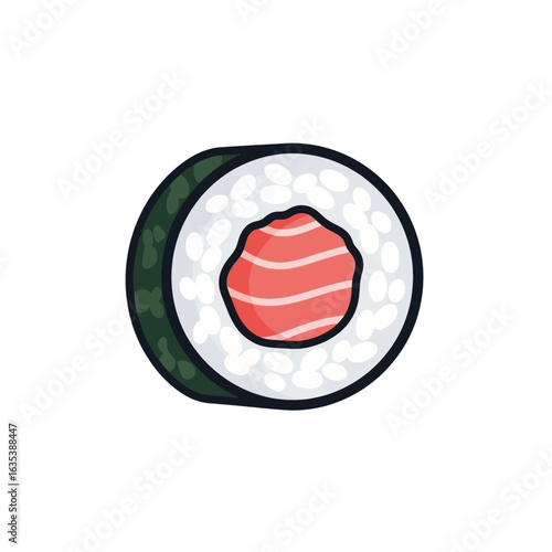 Isolated illustration of a single sushi roll, showcasing salmon and rice transparent background.