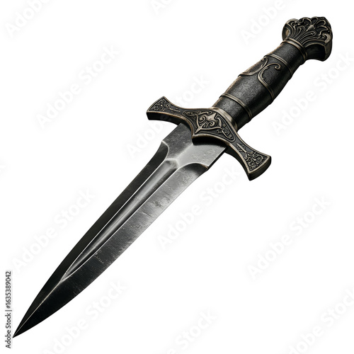 Detailed Illustration of an Antique Dagger on Transparent Black Background