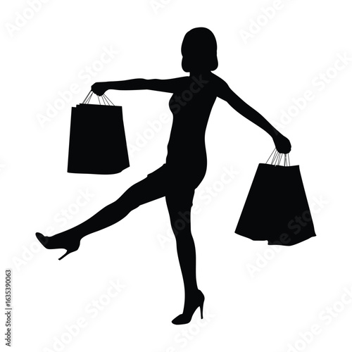 Silhouette of a Woman Holding Shopping Bags with an Energetic Pose
