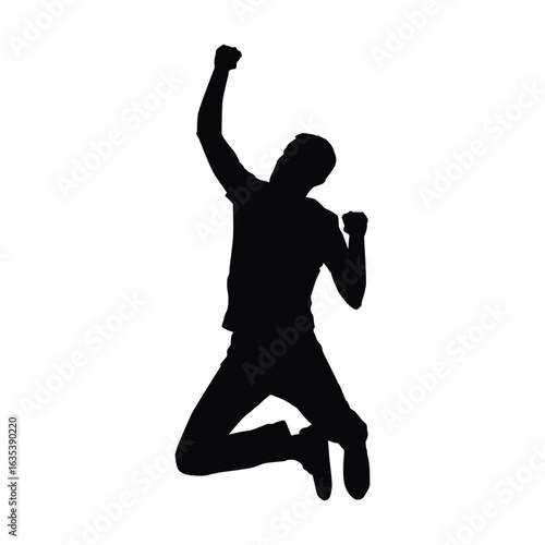 Silhouette of Jumping Man Celebrating Success - Joy, Achievement & Energy