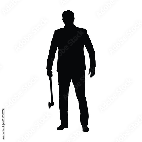 Silhouette of Man in Suit Holding Axe - Power, Threat & Unexpected Danger