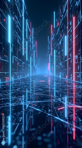 Abstract Neon Cityscape in a Digital World