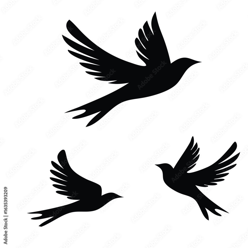 Obraz premium Flying birds silhouettes pattern wallpaper. Vector illustration. isolated bird flying vector