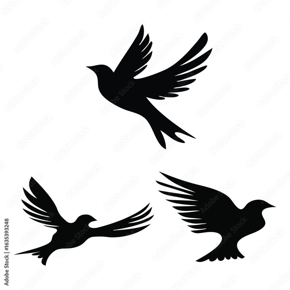 Obraz premium Flying birds silhouettes pattern wallpaper. Vector illustration. isolated bird flying vector