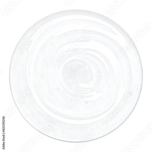 Circular, translucent object with concentric swirling lines and small air bubbles