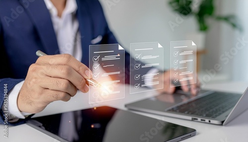 Wallpaper Mural Modern professional reviewing digital checklists on tablet for efficient task management at work Torontodigital.ca