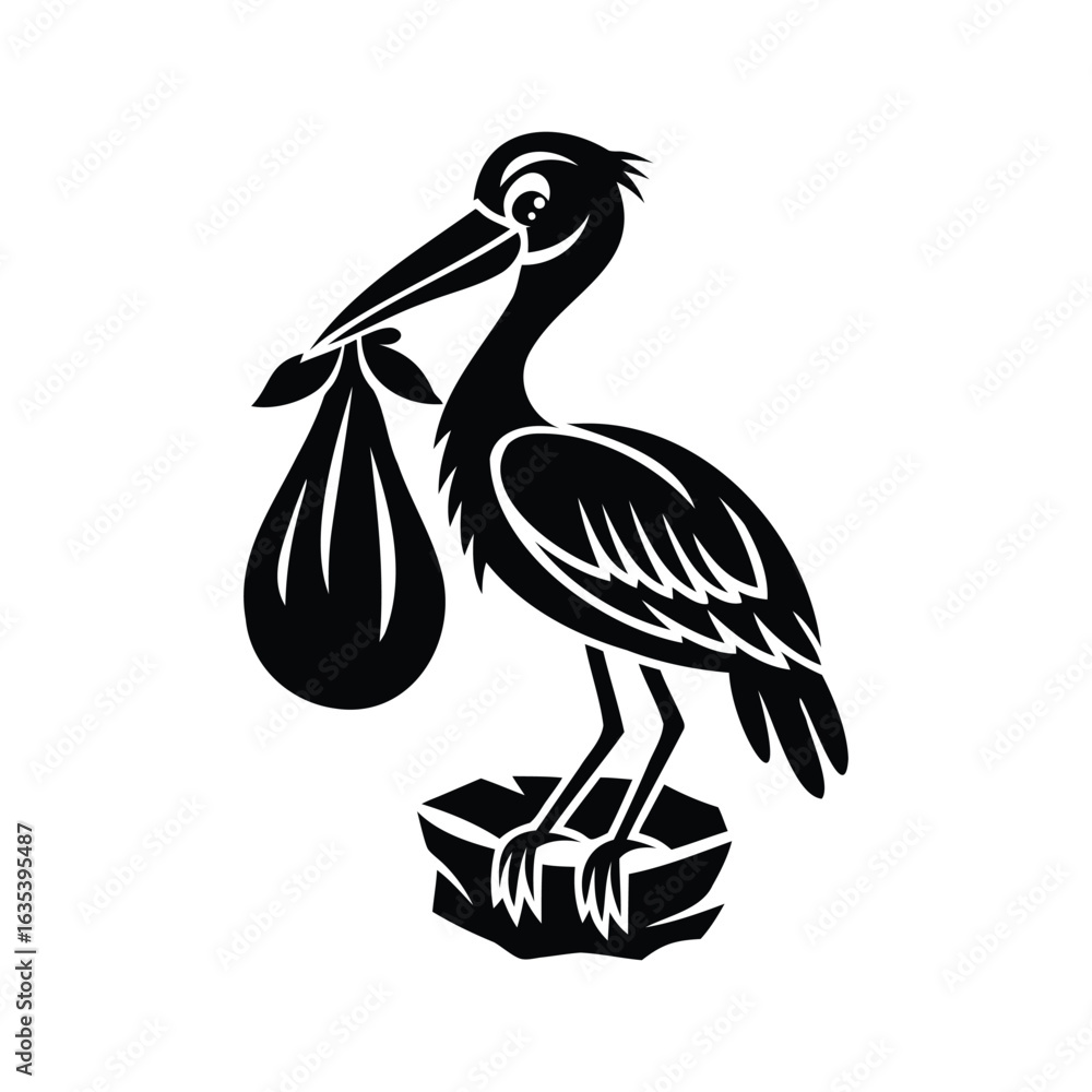 Obraz premium Stork Logo - Elegant Bird Carrying Bundle Graphic Design