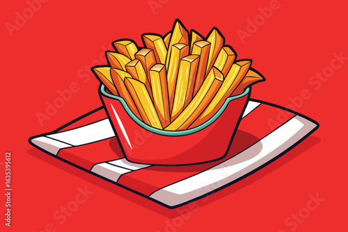 A Bowl of Golden Fries on a Red and White