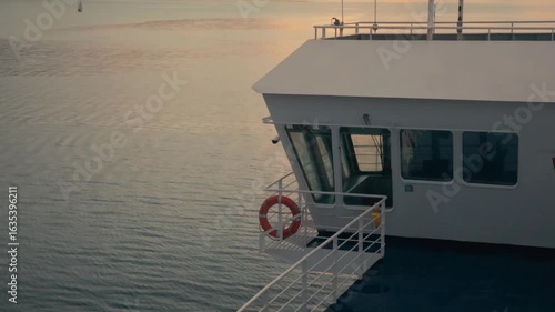 A unique detail shot of a boat cockpit as it passes through the sea.
