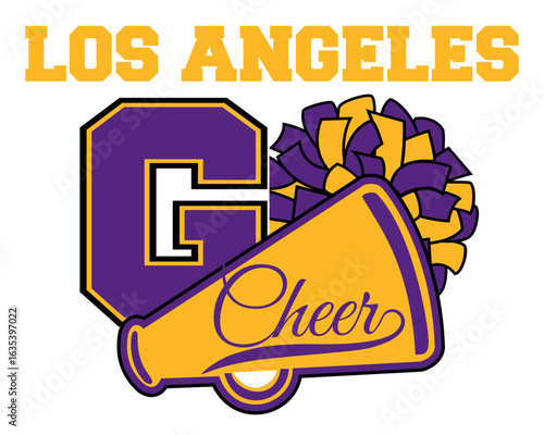 Cheerleader illustration, Pom-poms and Megaphone with Cheer Word. Vector cheerleading illustration.