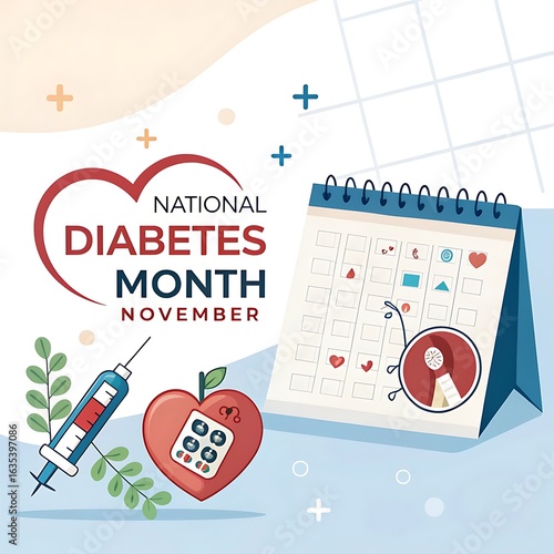 National diabetes month november awareness with medical symbols