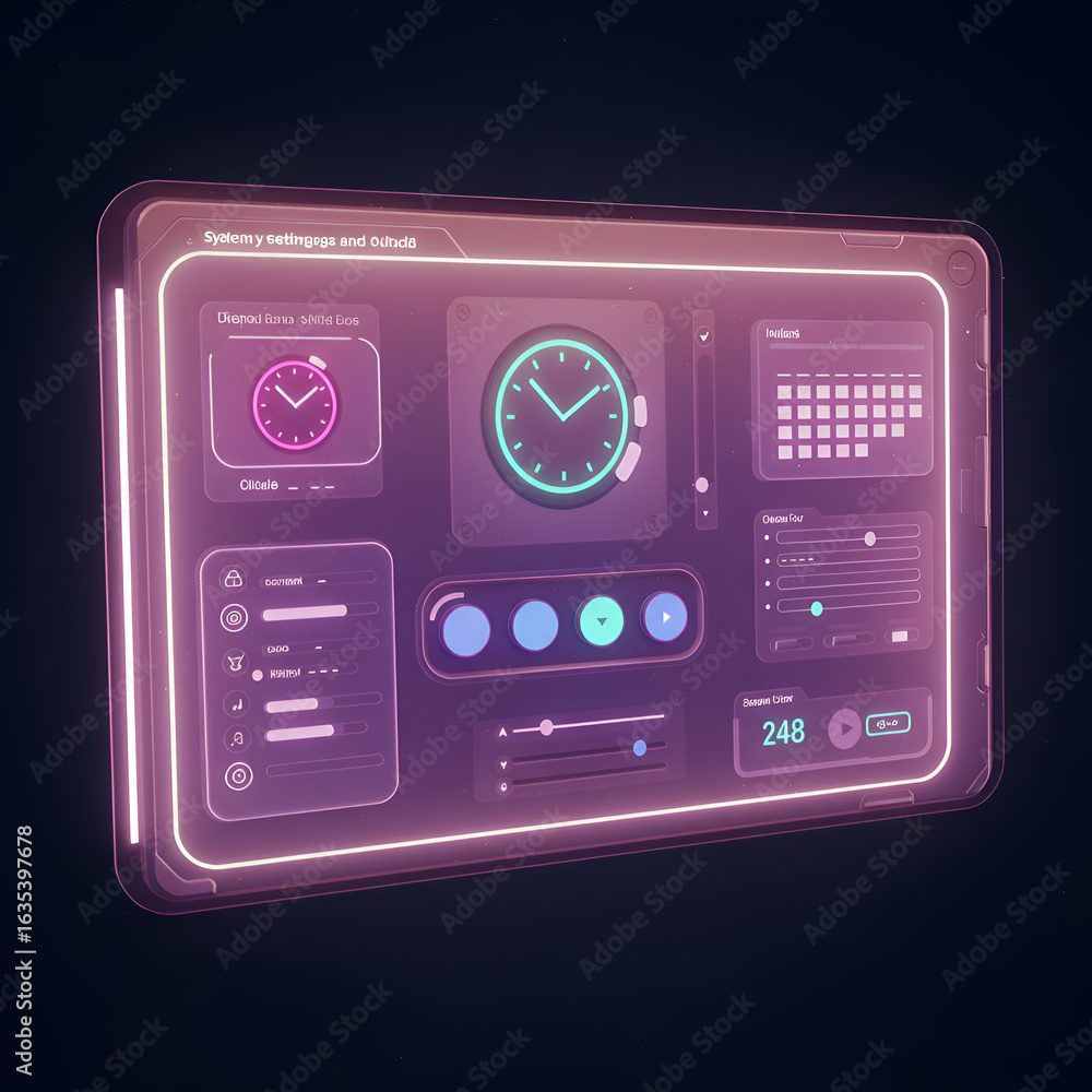 Fototapeta premium Digital Interface Illustration Showing Futuristic Neon Pink and Blue Design Elements