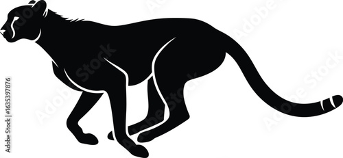 A striking black cheetah silhouette gracefully runs across an, embodying speed, and agility 