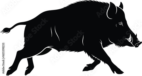 A wild boar charging forward, a powerful symbol of strength and determination, captured in a striking silhouette