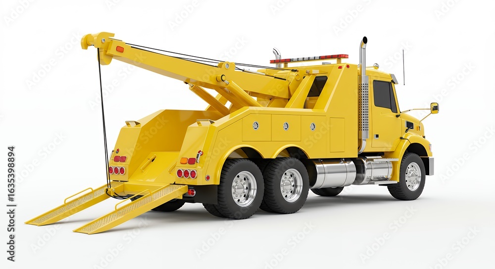 Naklejka premium Yellow tow truck rear view