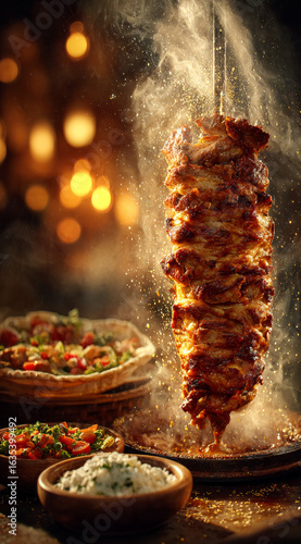 Golden Shawarma with Sauce Splash in Warm Light

