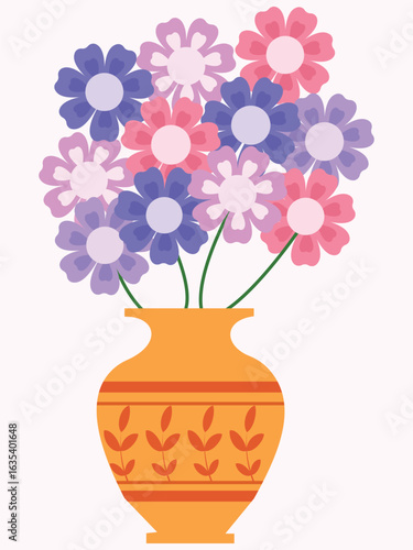 Colorful flower vase icon vector with flower. Flower vase vector icon. Different gradient color flowerpots in vases. Vector Illustration. 	
