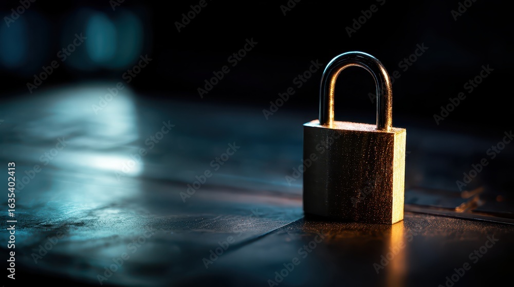 Fototapeta premium Locked padlock on dark surface; security concept