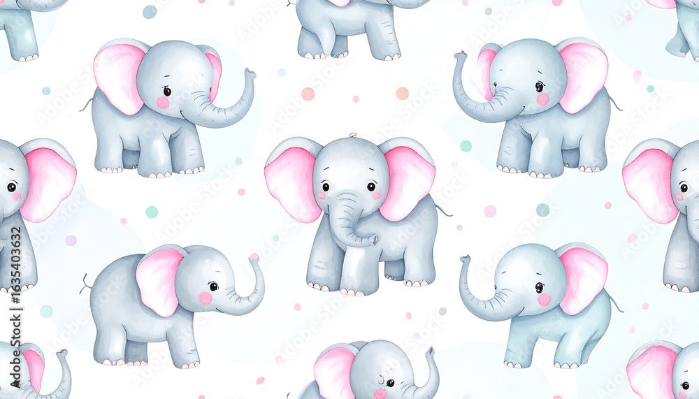 Fototapeta premium Cute elephant pattern on white