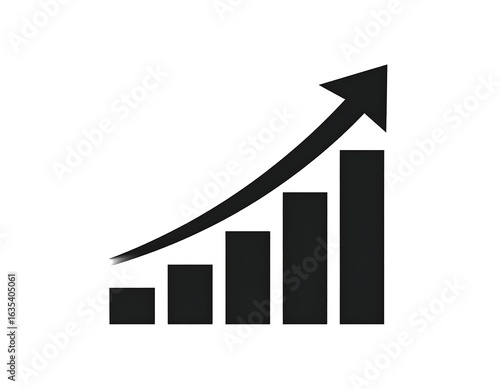 Ascending bar graph with a curved arrow indicating upward trend and growth