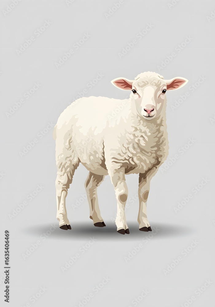 Fototapeta premium Illustration of a Cute Sheep on Gray Background