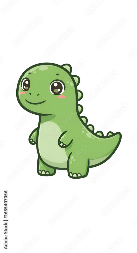 Fototapeta premium Cute Green Cartoon Dinosaur Illustration On Transparent Background