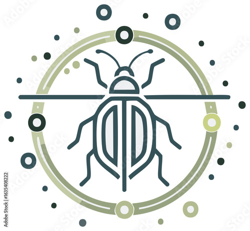 Elegant Line Art of an Insect Icon with Green Circular Design Elements