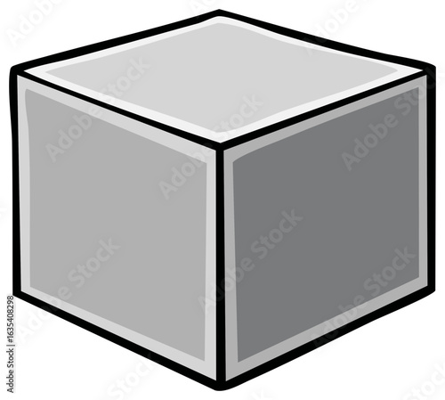 Simple grey 3D cube illustration with a bold black outline cartoon style