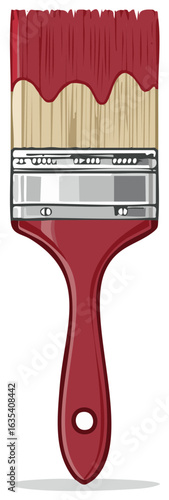 Vector Illustration of a Red Paint Brush Loaded With Crimson Paint