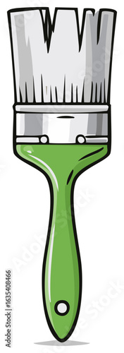 Cartoon illustration of a green paintbrush for painting and renovation tasks.