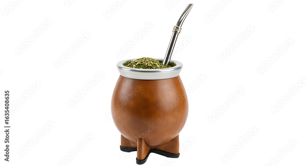 Fototapeta premium Yerba mate gourd and bombilla on white