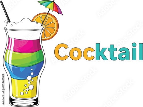 A vibrant and colorful cocktail, featuring layers of fruity flavors and a festive umbrella, perfect for summer parties and tropical getaways