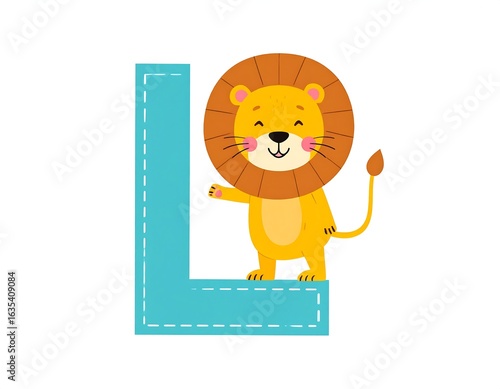 Cute lion on letter L