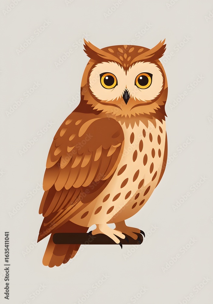 Naklejka premium Stylized Brown Owl Illustration on White Background