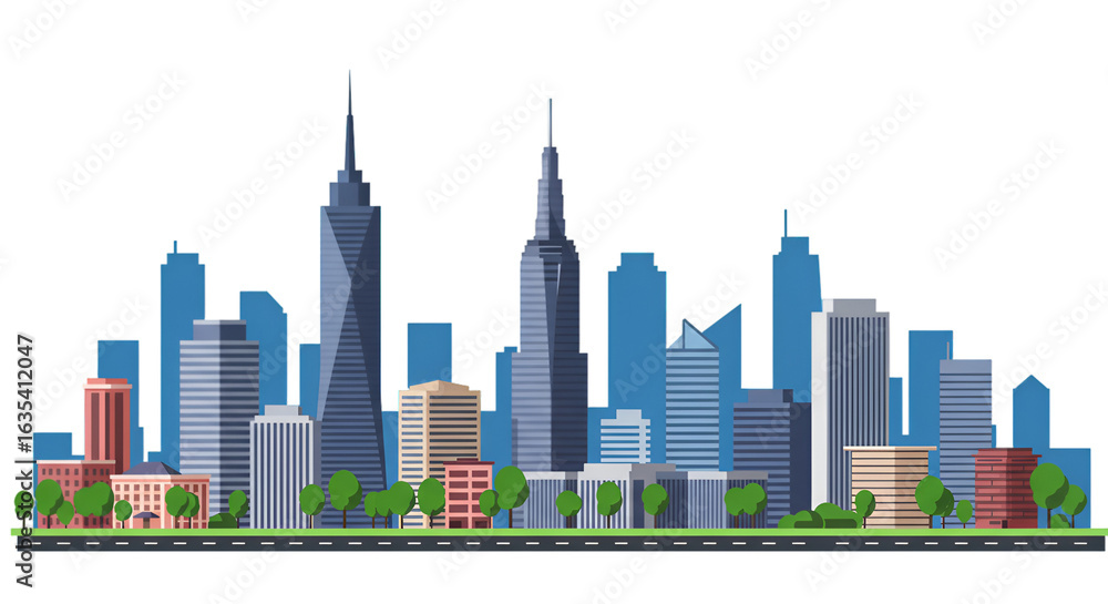 Obraz premium Urban skyline with tall buildings and towers