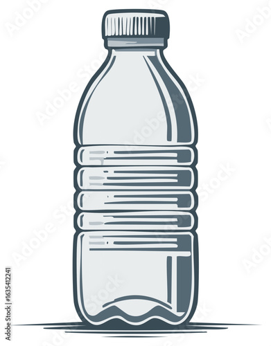 Stylized clear plastic water bottle container vector illustration