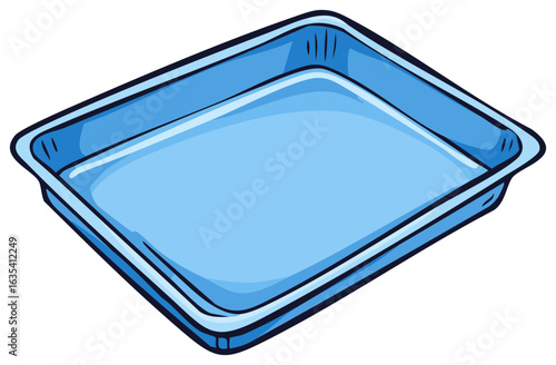 Light blue cartoon food storage container, illustration of an empty box, blank space inside, kitchenware