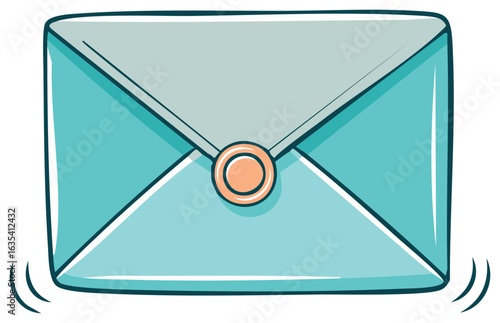 Cartoon Turquoise Blue Envelope with Rounded Edges and Lines Showing Motion