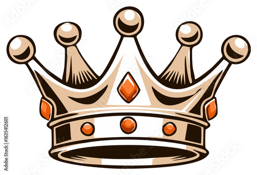 Golden crown with gems, jewelry concept, cartoon style crown for king or queen symbol of royal power.