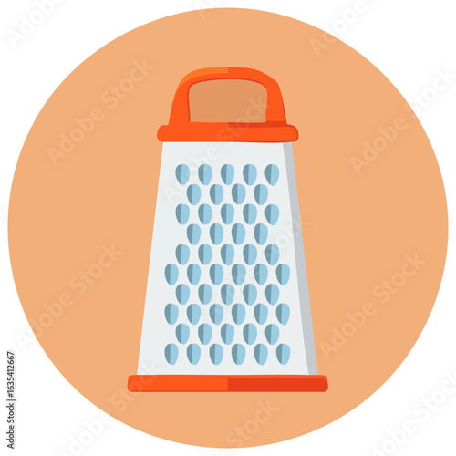 Illustration of a grater in a circle, kitchen appliance design.